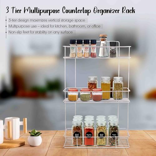Niyara Heavy-Duty 3-Tier Stainless Steel Kitchen Storage Shelf | Wall-Mountable & Freestanding Countertop Rack for Spices, Jars, Condiments, Fruits & More - Image 2