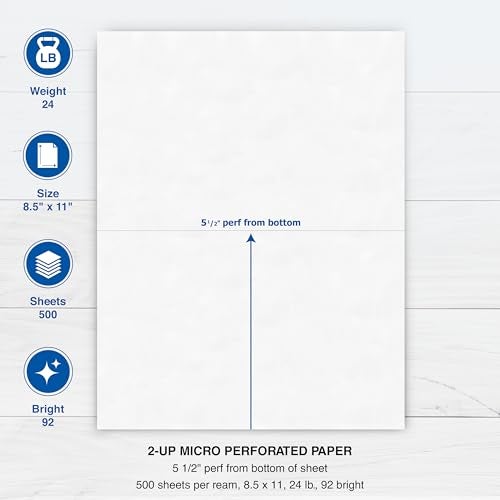 PrintWorks Professional Half Sheet Perforated Paper 8.5” x 11” - Perfect For W-2, 1099, & Statement Use - Made in the USA - 500 Sheets - 24 lb - A5 Paper - Printer Compatible - White (04118) - Image 3