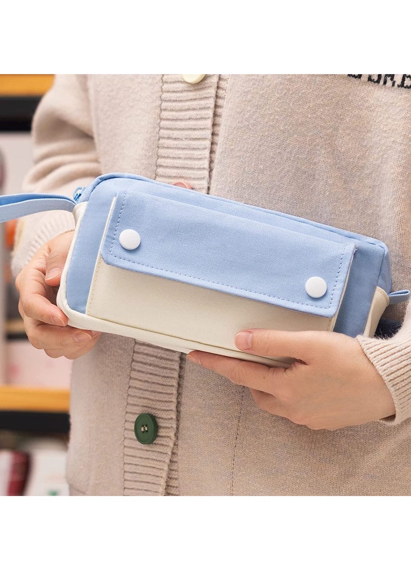 Generic Pencil Case, Large Capacity Pen Pencil Pouch Durable Bag, Portable Journaling Supplies with Easy Grip Handle, Marker Travel Simple Bag, School Office Aesthetic Organizer for Girls Adults(Blue)  - Image 2