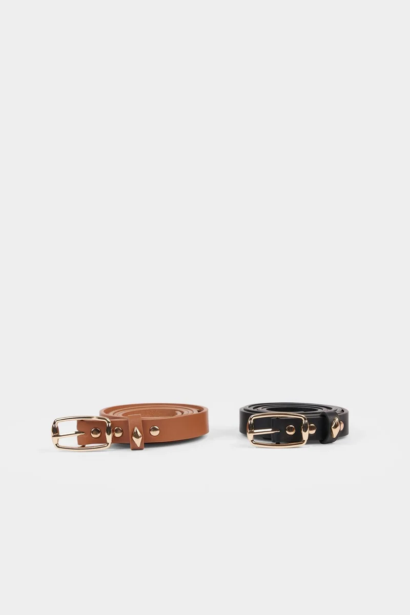 Woman Rectangle Clasp Faux Leather Dual Classic Belt
