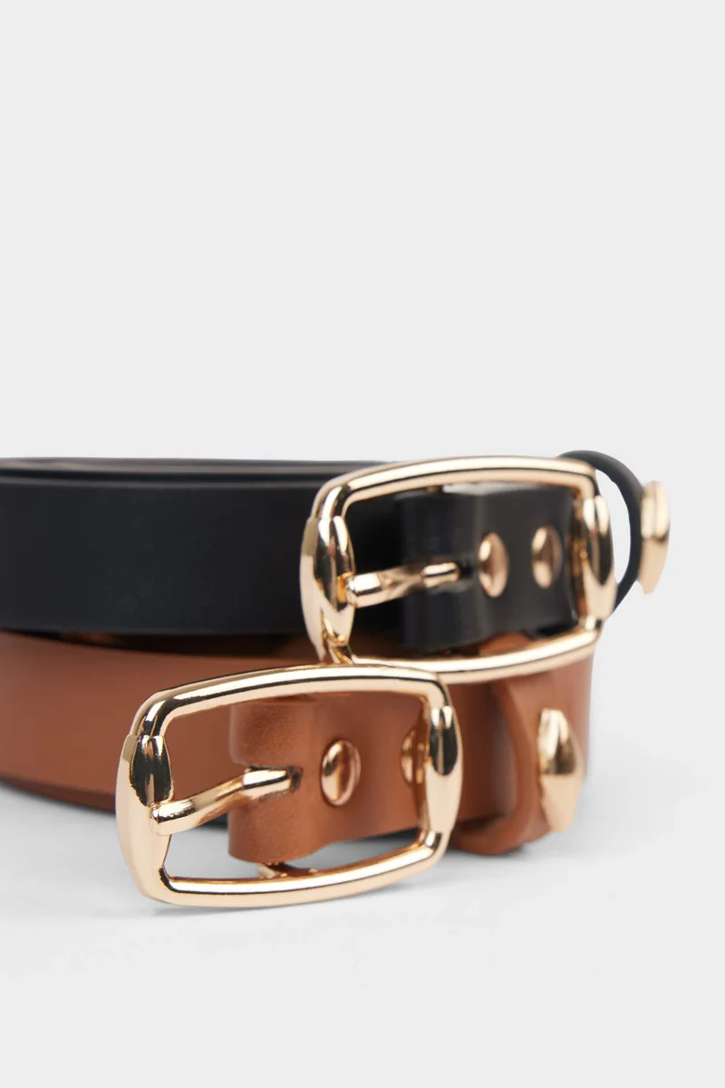 Defacto Woman Rectangle Clasp Faux Leather Dual Classic Belt