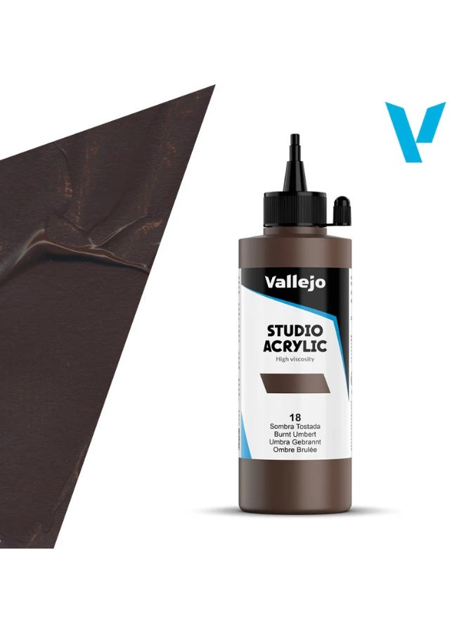 ألوان أكريليك احترافية للفنانين والاستوديوهات - لون بني محروق، صبغة عالية، تغطية سلسة على القماش والخشب - ٢٠٠ مل