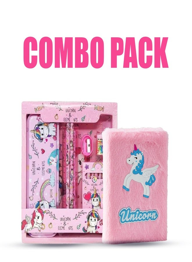 MINDFIT Unicorn Combo pack for Kids | Soft Furry Notebook with Stationery Set include Pencil Pouch, Geometry Box, Notepad, Pencil, Eraser, Sharpener for Unicorn Lover | ideal for gifting - Image 2