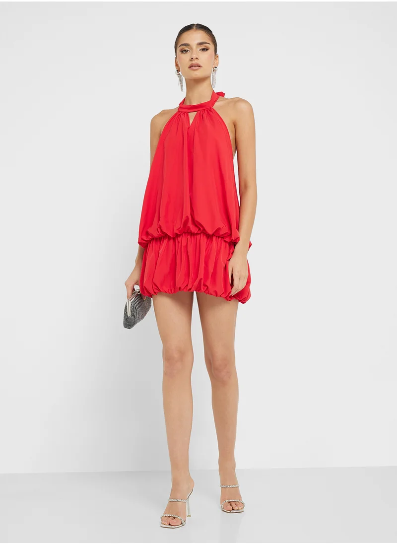 جينجر Halter Neck Balloon Hem Dress