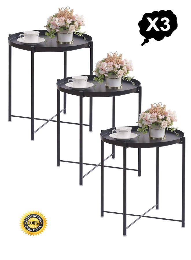 طاولة بتصميم صينية اسود عدد ثلاث قطع - Image 1