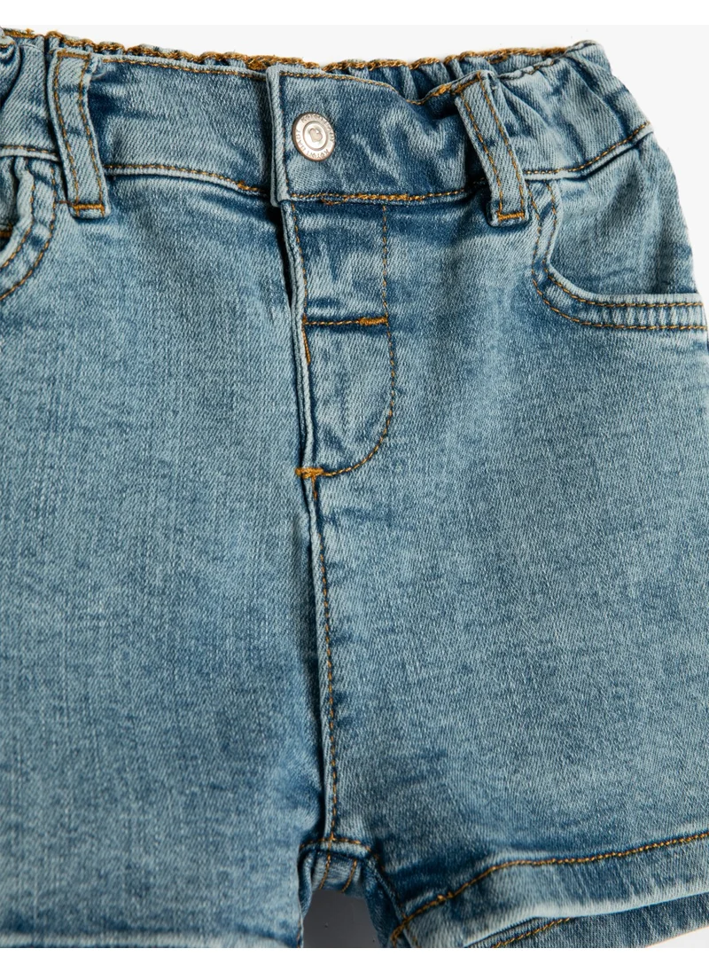 KOTON Denim Shorts with Pockets Elastic Waist Cotton