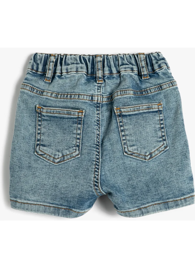 كوتون Denim Shorts with Pockets Elastic Waist Cotton