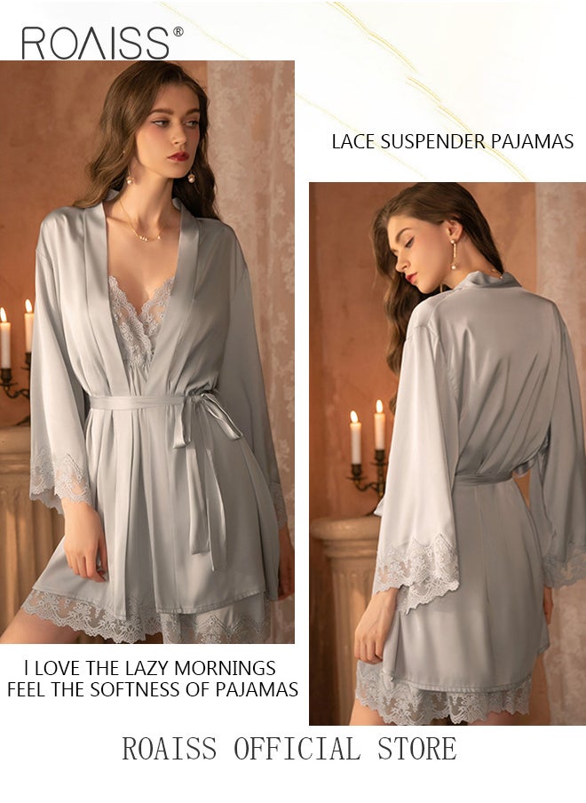 2-Piece Set of Women Pajamas with V-Neck Design Women Home Wear Set Same Color Outer Robe and Lace Element Nightgown - pzsku/Z34B05309835ADD003AC2Z/45/_/1699694027/52b6a568-be39-4328-a58a-82a4a21b8846