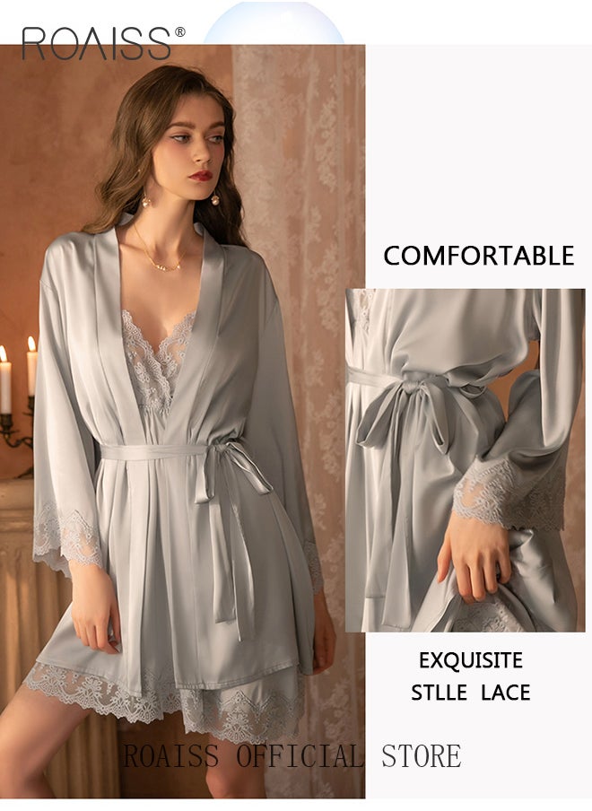 2-Piece Set of Women Pajamas with V-Neck Design Women Home Wear Set Same Color Outer Robe and Lace Element Nightgown - pzsku/Z34B05309835ADD003AC2Z/45/_/1699694029/130ba000-c3f5-4e44-a5ff-d01d6eb82ee2