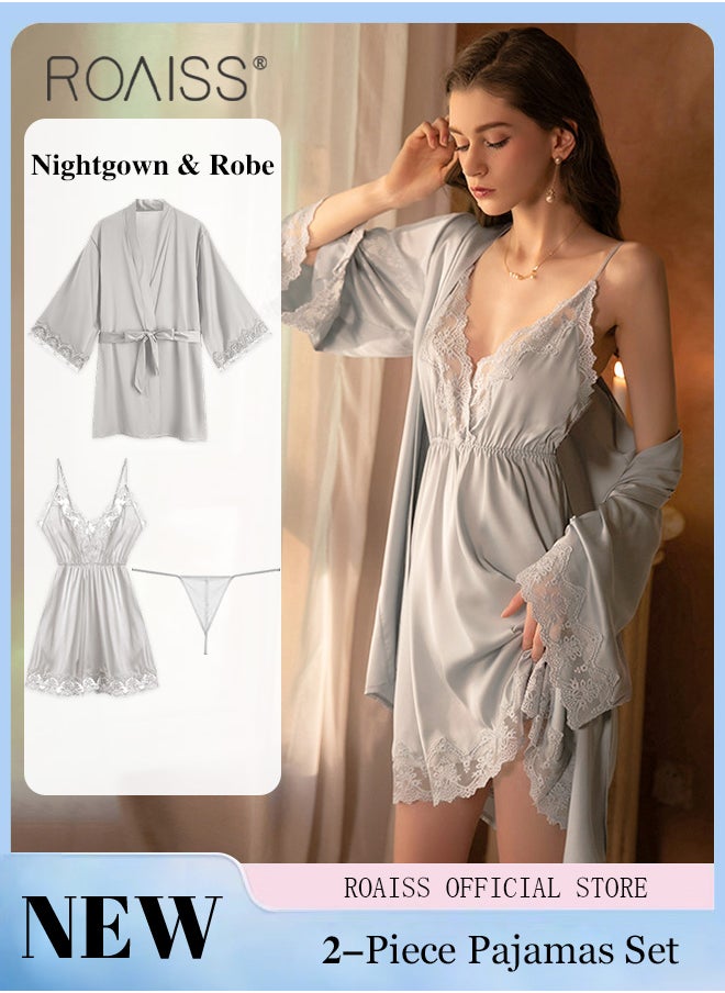 2-Piece Set of Women Pajamas with V-Neck Design Women Home Wear Set Same Color Outer Robe and Lace Element Nightgown - pzsku/Z34B05309835ADD003AC2Z/45/_/1715571103/831850c4-e93c-4555-b06a-0342f1021cae