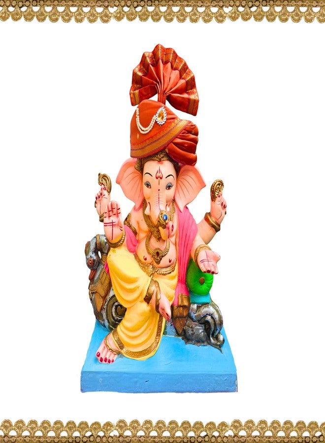 PUNYATVA Ganesh Feta Mukut (عمامة، بوتي، برتقالي) / غانيش فيتا قابل للتعديل، إكسسوارات ديكور مهرجان جوري جانباتي، مجوهرات جانباتي، التاج، ماخار، باغدي التقليدية، غطاء رأس إله أيدول - Image 2
