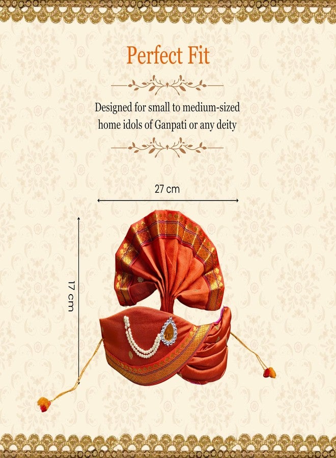 PUNYATVA Ganesh Feta Mukut (عمامة، بوتي، برتقالي) / غانيش فيتا قابل للتعديل، إكسسوارات ديكور مهرجان جوري جانباتي، مجوهرات جانباتي، التاج، ماخار، باغدي التقليدية، غطاء رأس إله أيدول - Image 4