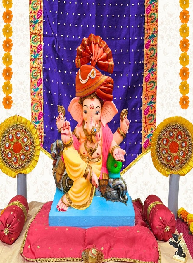 PUNYATVA Ganesh Feta Mukut (عمامة، بوتي، برتقالي) / غانيش فيتا قابل للتعديل، إكسسوارات ديكور مهرجان جوري جانباتي، مجوهرات جانباتي، التاج، ماخار، باغدي التقليدية، غطاء رأس إله أيدول - Image 3
