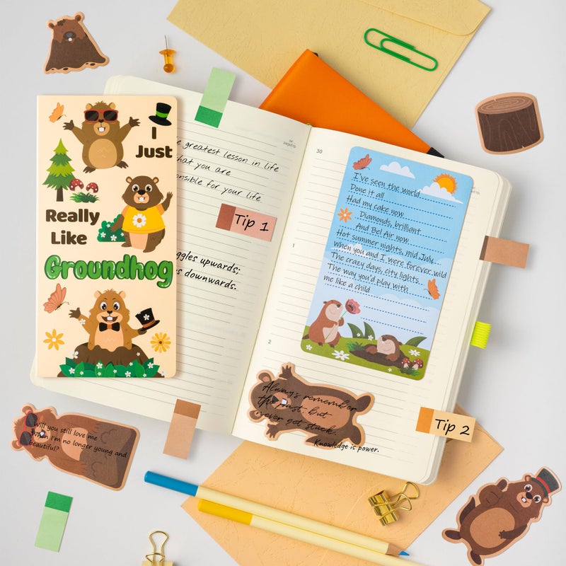 Xqumoi I Just Really Like Groundhog Sticky Notes Set - Cute Animal Self-Stick Note Pads Divider Tabs Bundle Writing Memo Pad Page Marker Back to School Office Supplies Groundhog Day Party Favor Gift - Image 5