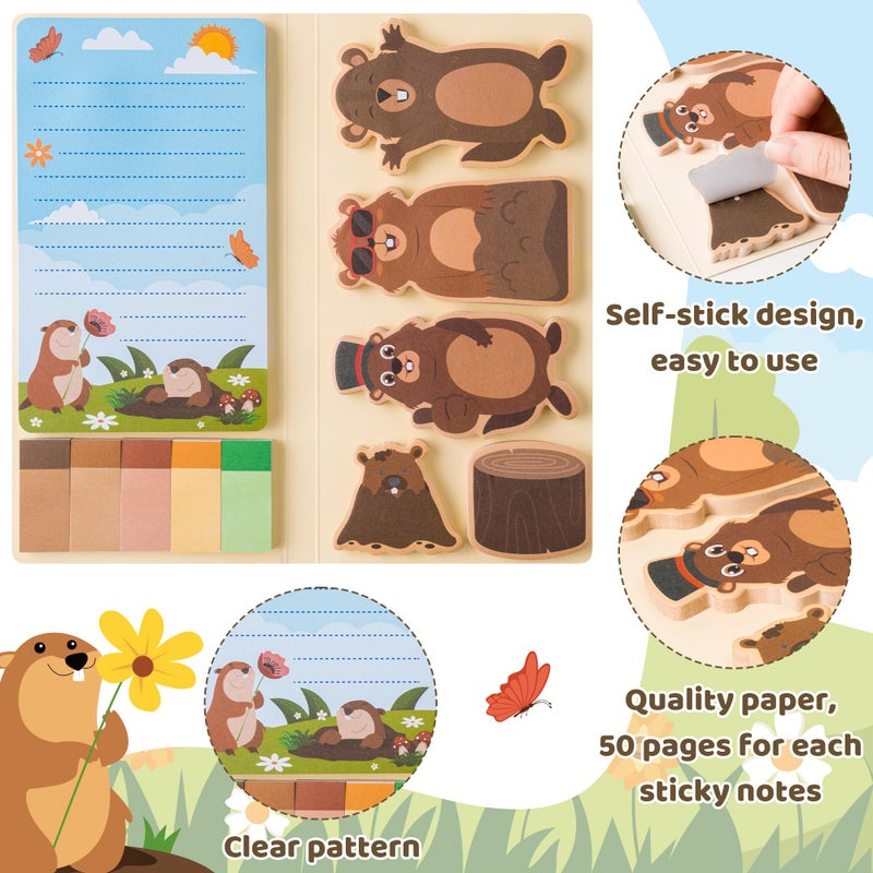 Xqumoi I Just Really Like Groundhog Sticky Notes Set - Cute Animal Self-Stick Note Pads Divider Tabs Bundle Writing Memo Pad Page Marker Back to School Office Supplies Groundhog Day Party Favor Gift - Image 3