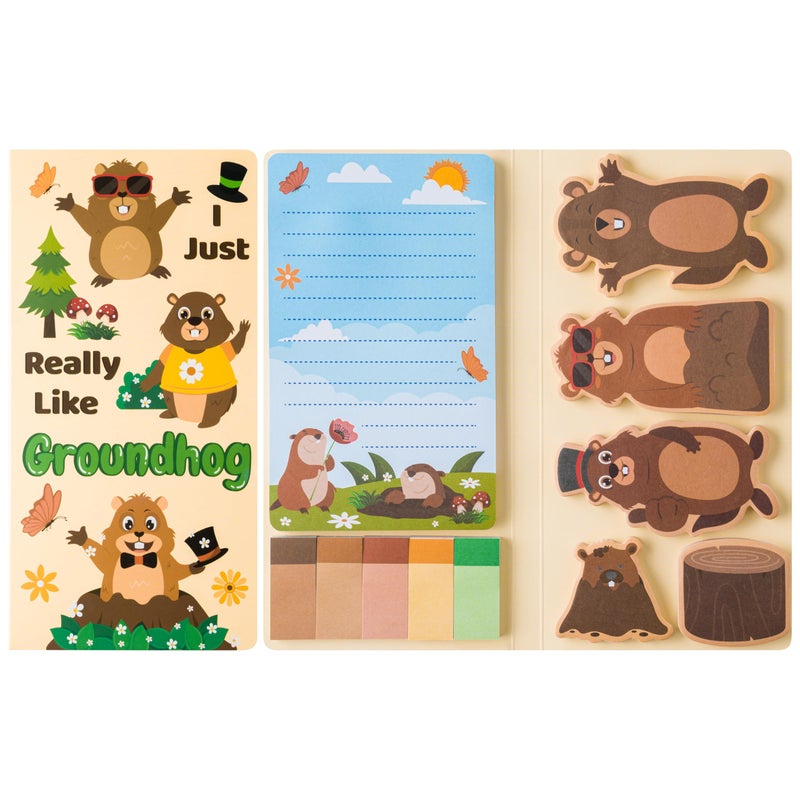 Xqumoi I Just Really Like Groundhog Sticky Notes Set - Cute Animal Self-Stick Note Pads Divider Tabs Bundle Writing Memo Pad Page Marker Back to School Office Supplies Groundhog Day Party Favor Gift - Image 1