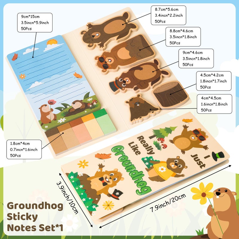 Xqumoi I Just Really Like Groundhog Sticky Notes Set - Cute Animal Self-Stick Note Pads Divider Tabs Bundle Writing Memo Pad Page Marker Back to School Office Supplies Groundhog Day Party Favor Gift - Image 2