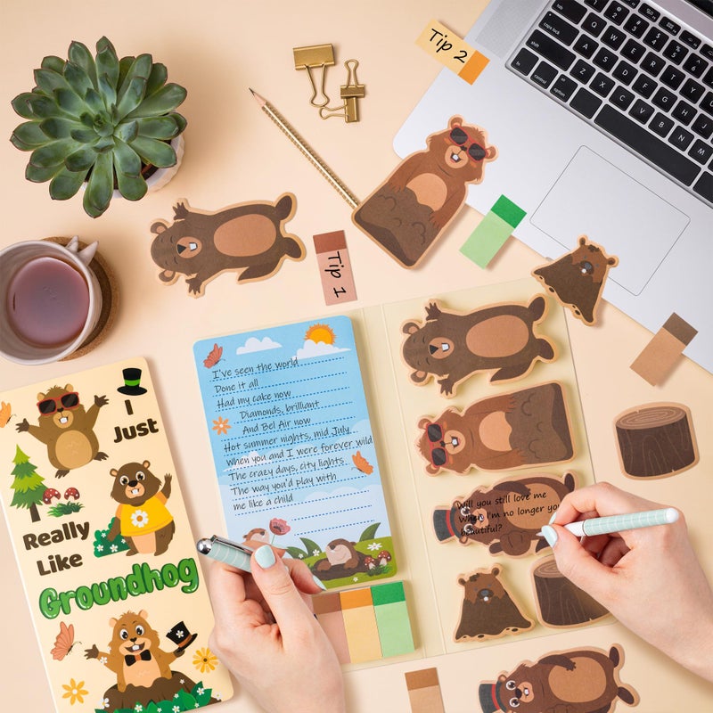 Xqumoi I Just Really Like Groundhog Sticky Notes Set - Cute Animal Self-Stick Note Pads Divider Tabs Bundle Writing Memo Pad Page Marker Back to School Office Supplies Groundhog Day Party Favor Gift - Image 4