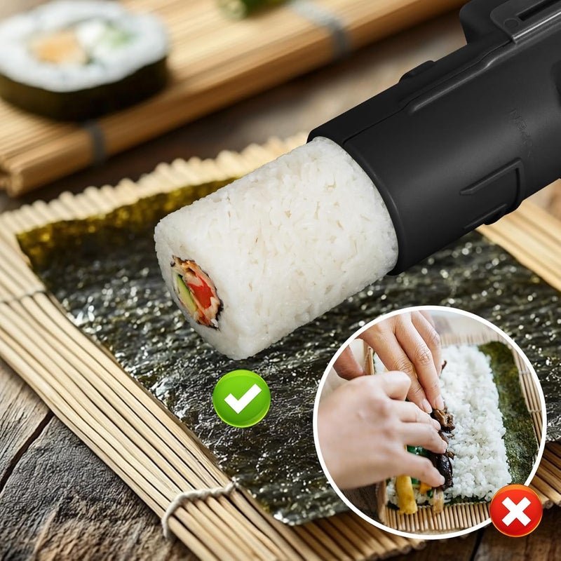 AISHN Sushi Roller 11.8 inches Sushi Bazooka Sushi Maker Chef Tool Rice Roller Durable Rice Maker Machine Mold-for Easy Sushi Cooking Black - Image 3
