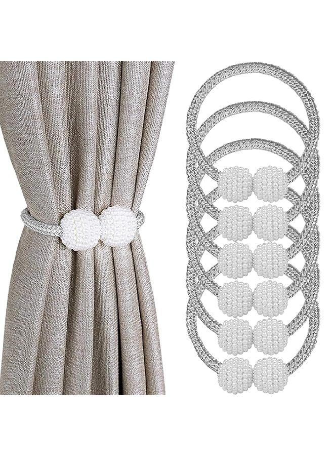 إيروريكس 4 قطع من أربطة الستائر المغناطيسية المريحة وحامل الحبل المزخرف باللؤلؤ للستائر الصغيرة الرقيقة أو الشفافة - Image 1