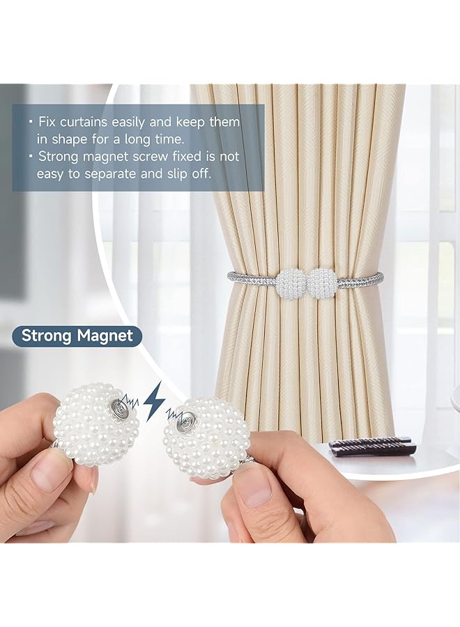 إيروريكس 4 قطع من أربطة الستائر المغناطيسية المريحة وحامل الحبل المزخرف باللؤلؤ للستائر الصغيرة الرقيقة أو الشفافة - Image 2