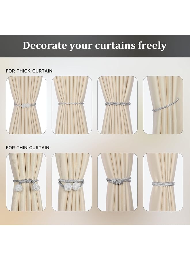 إيروريكس 4 قطع من أربطة الستائر المغناطيسية المريحة وحامل الحبل المزخرف باللؤلؤ للستائر الصغيرة الرقيقة أو الشفافة - Image 5