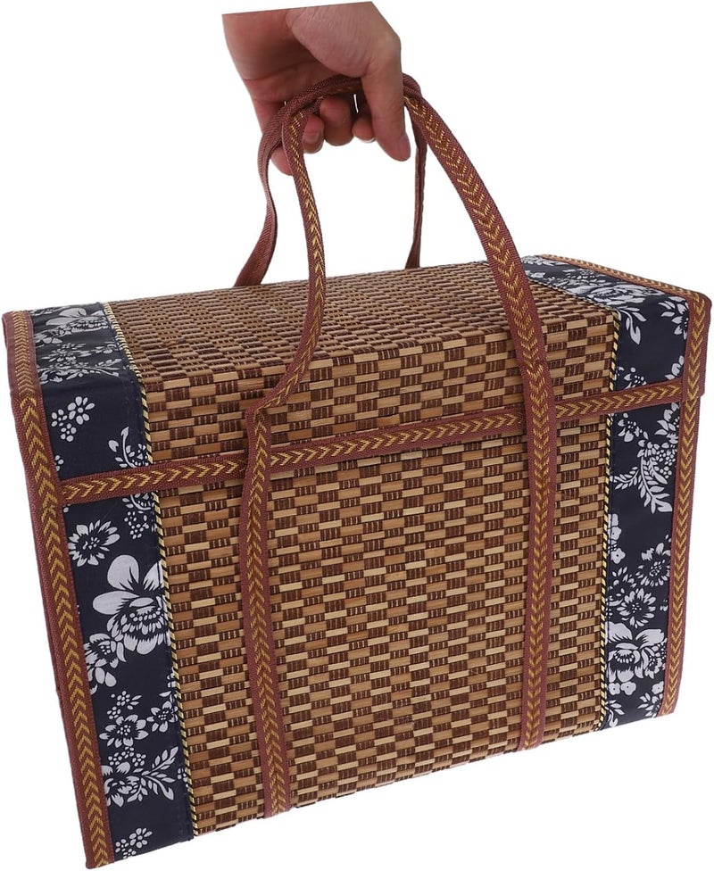 Yardwe Wicker Picnic Basket with Lid, Folding Fruit Basket, Brown, 14.6x7.9x9.8inch - Image 4