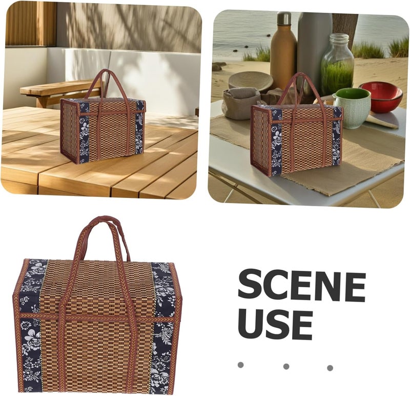 Yardwe Wicker Picnic Basket with Lid, Folding Fruit Basket, Brown, 14.6x7.9x9.8inch - Image 3