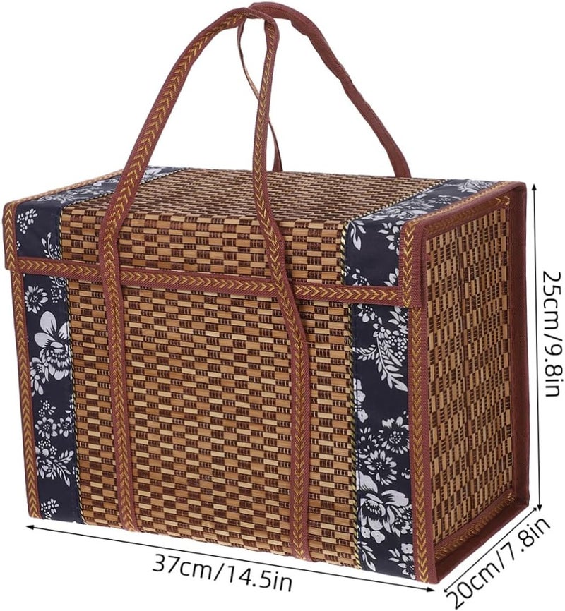 Yardwe Wicker Picnic Basket with Lid, Folding Fruit Basket, Brown, 14.6x7.9x9.8inch - Image 2
