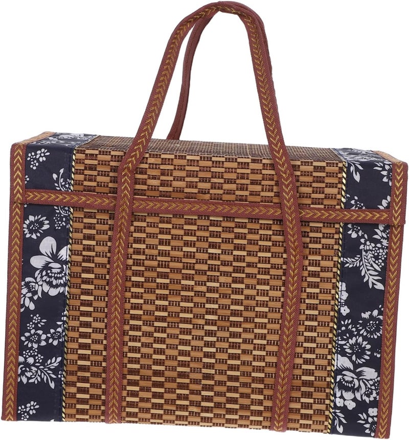 Yardwe Wicker Picnic Basket with Lid, Folding Fruit Basket, Brown, 14.6x7.9x9.8inch - Image 1