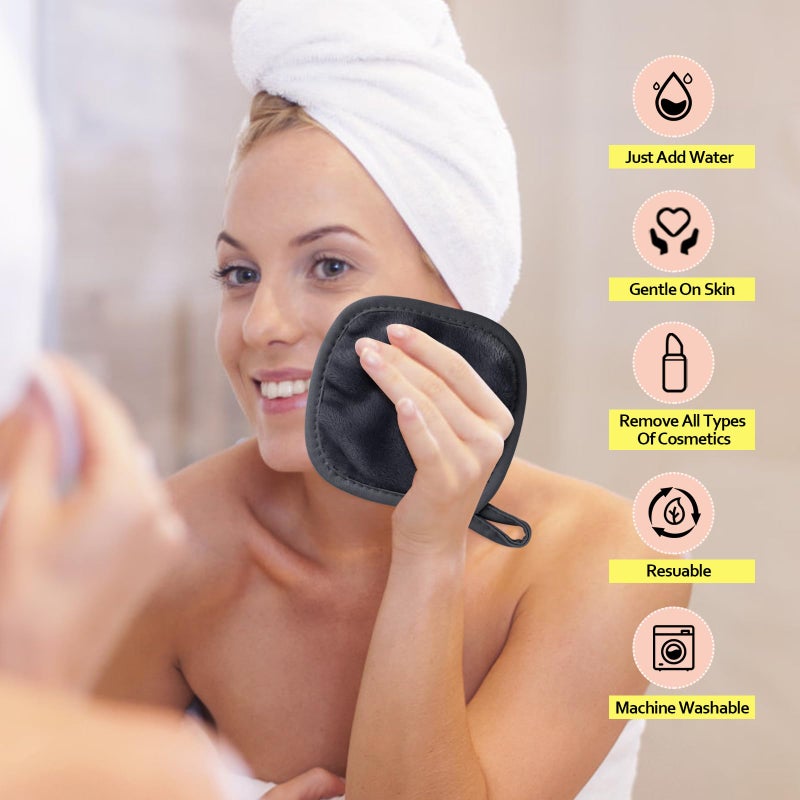 HOMEXCEL Makeup Remover Cloth 12 Count (Pack of 1), Reusable Makeup Remover Pads, Washable Ultra Soft Facial Cleansing Cloths For All Skin Types, 5 X 5 In, Black - Image 4