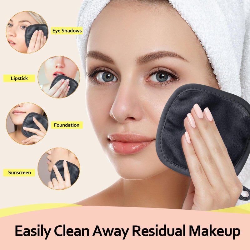 HOMEXCEL Makeup Remover Cloth 12 Count (Pack of 1), Reusable Makeup Remover Pads, Washable Ultra Soft Facial Cleansing Cloths For All Skin Types, 5 X 5 In, Black - Image 3