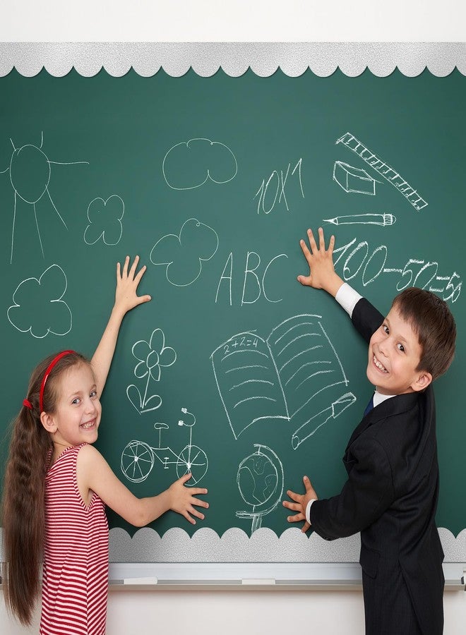 Mooliwe 65.6 ft Glitter Bulletin Board Borders Silver Scalloped Borders for Classroom, Decorative Bulletin Board Trims for Back to School Classroom Chalkboard Office - Image 5