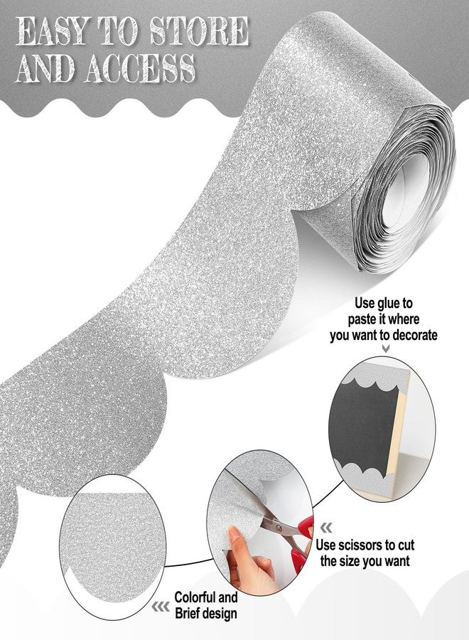 Mooliwe 65.6 ft Glitter Bulletin Board Borders Silver Scalloped Borders for Classroom, Decorative Bulletin Board Trims for Back to School Classroom Chalkboard Office - Image 3