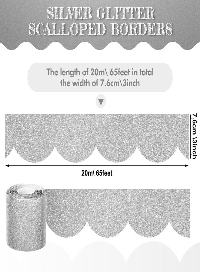 Mooliwe 65.6 ft Glitter Bulletin Board Borders Silver Scalloped Borders for Classroom, Decorative Bulletin Board Trims for Back to School Classroom Chalkboard Office - Image 2
