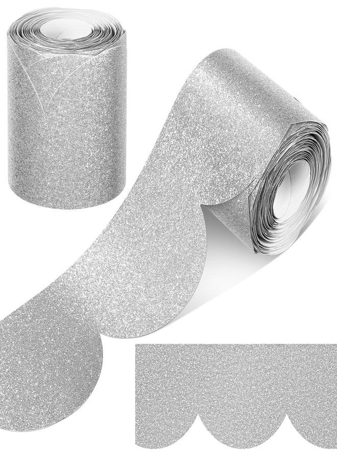 Mooliwe 65.6 ft Glitter Bulletin Board Borders Silver Scalloped Borders for Classroom, Decorative Bulletin Board Trims for Back to School Classroom Chalkboard Office - Image 1