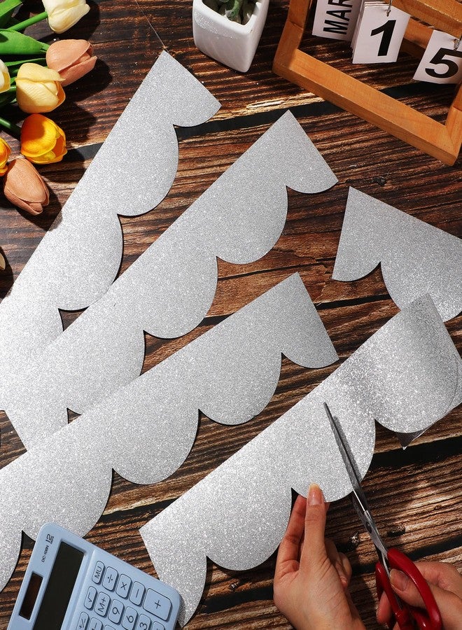 Mooliwe 65.6 ft Glitter Bulletin Board Borders Silver Scalloped Borders for Classroom, Decorative Bulletin Board Trims for Back to School Classroom Chalkboard Office - Image 4