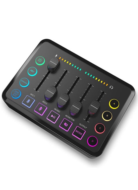 Gaming Audio Mixer, Audio Mixer for Streaming, Streaming RGB PC Mixer with XLR Microphone Interface, Volume Fader, 48V Phantom Power, for Podcast/Recording/Game Voice/Youtube/TikTok/Vocal