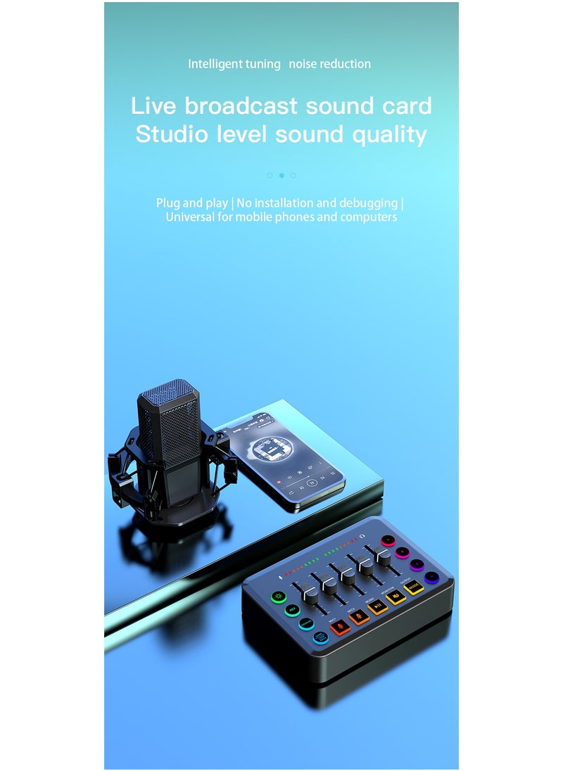 Gaming Audio Mixer, Audio Mixer for Streaming, Streaming RGB PC Mixer with XLR Microphone Interface, Volume Fader, 48V Phantom Power, for Podcast/Recording/Game Voice/Youtube/TikTok/Vocal