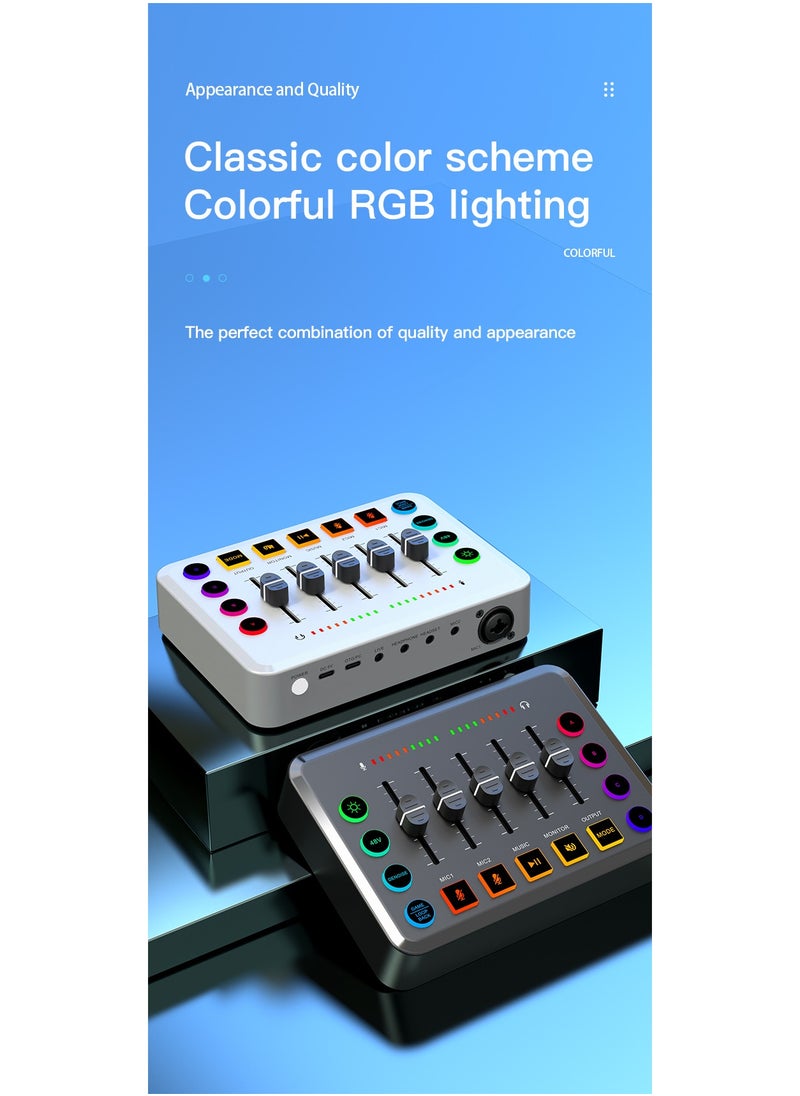 Gaming Audio Mixer, Audio Mixer for Streaming, Streaming RGB PC Mixer with XLR Microphone Interface, Volume Fader, 48V Phantom Power, for Podcast/Recording/Game Voice/Youtube/TikTok/Vocal