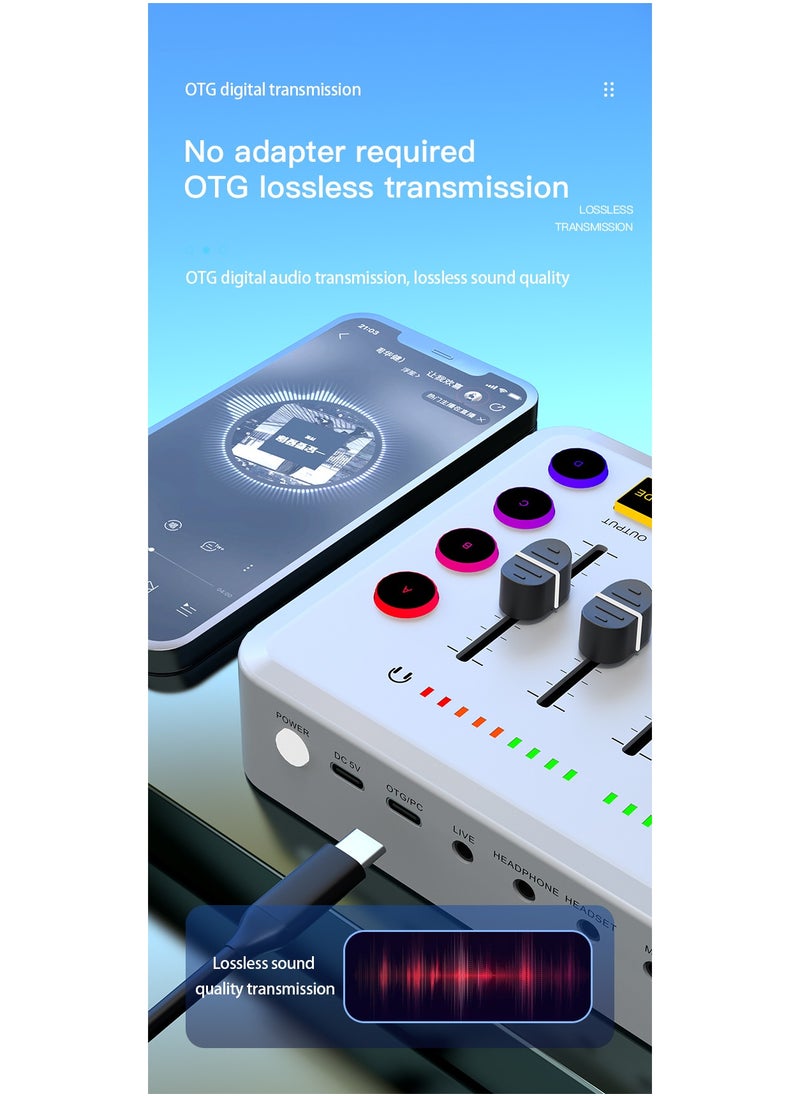 Gaming Audio Mixer, Audio Mixer for Streaming, Streaming RGB PC Mixer with XLR Microphone Interface, Volume Fader, 48V Phantom Power, for Podcast/Recording/Game Voice/Youtube/TikTok/Vocal