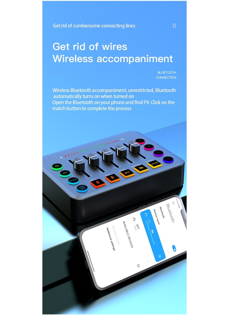 Gaming Audio Mixer, Audio Mixer for Streaming, Streaming RGB PC Mixer with XLR Microphone Interface, Volume Fader, 48V Phantom Power, for Podcast/Recording/Game Voice/Youtube/TikTok/Vocal