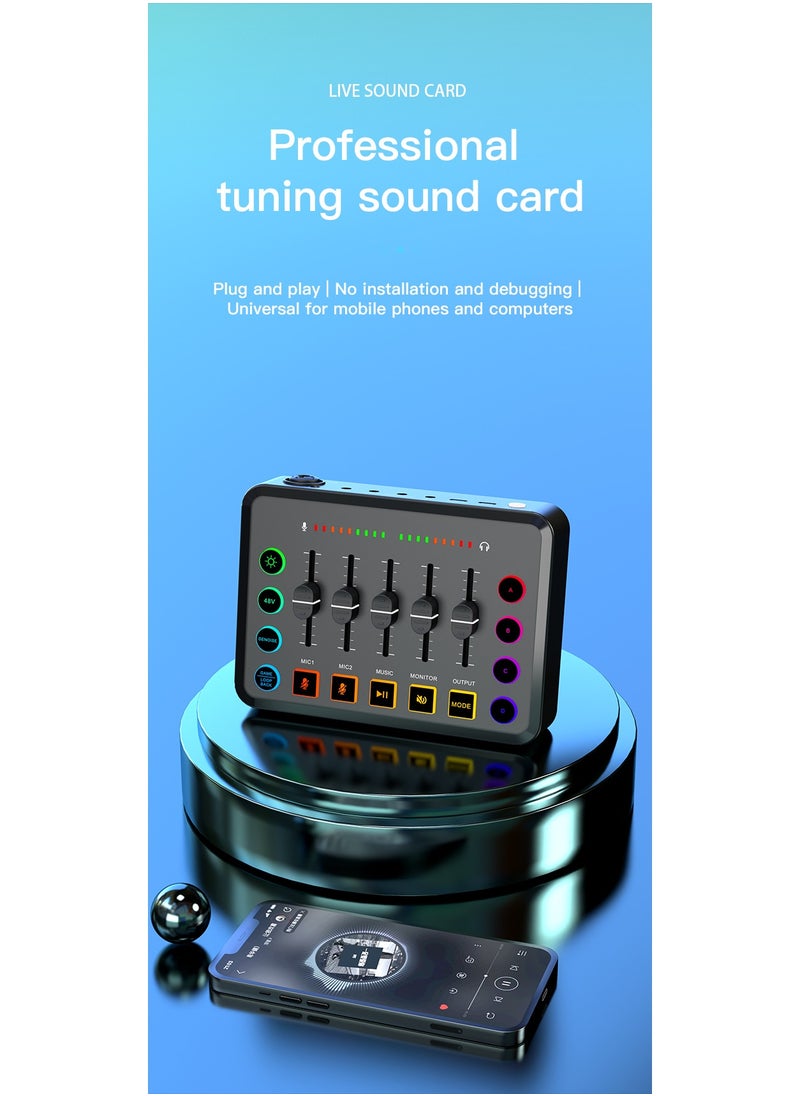 Gaming Audio Mixer, Audio Mixer for Streaming, Streaming RGB PC Mixer with XLR Microphone Interface, Volume Fader, 48V Phantom Power, for Podcast/Recording/Game Voice/Youtube/TikTok/Vocal
