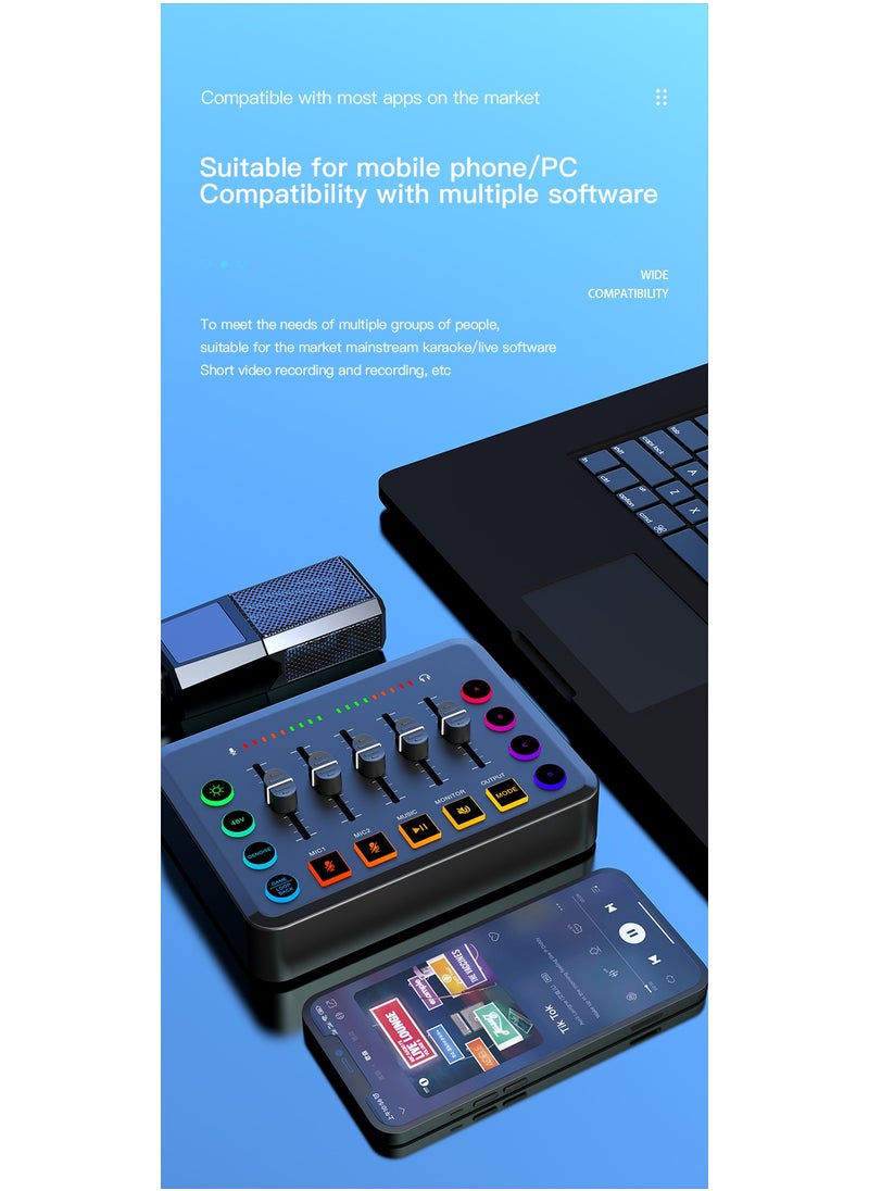 Gaming Audio Mixer, Audio Mixer for Streaming, Streaming RGB PC Mixer with XLR Microphone Interface, Volume Fader, 48V Phantom Power, for Podcast/Recording/Game Voice/Youtube/TikTok/Vocal