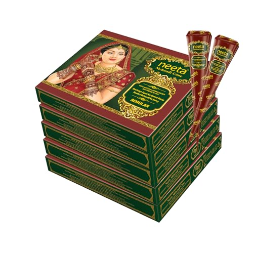 Neeta Mehendi Cones for Hand 12 Pcs in 1 Box (Pack of 5) Bridal Mehndi Cones Natural Mehendi Cone for Wedding, Hand Designing, Reddish Brown Color Long Lasting Niddle Cones for Women - Image 1