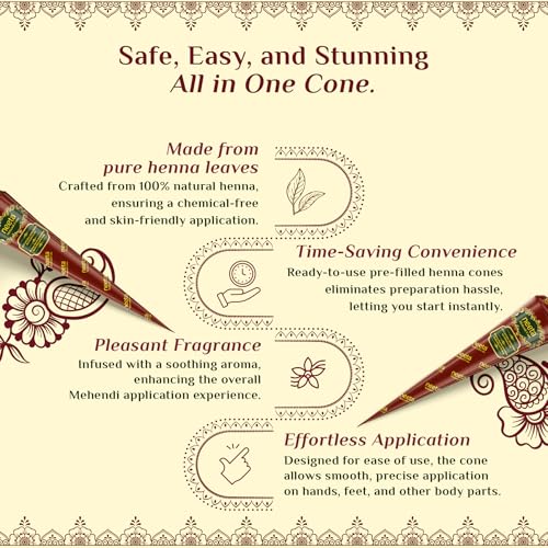 Neeta Mehendi Cones for Hand 12 Pcs in 1 Box (Pack of 5) Bridal Mehndi Cones Natural Mehendi Cone for Wedding, Hand Designing, Reddish Brown Color Long Lasting Niddle Cones for Women - Image 4