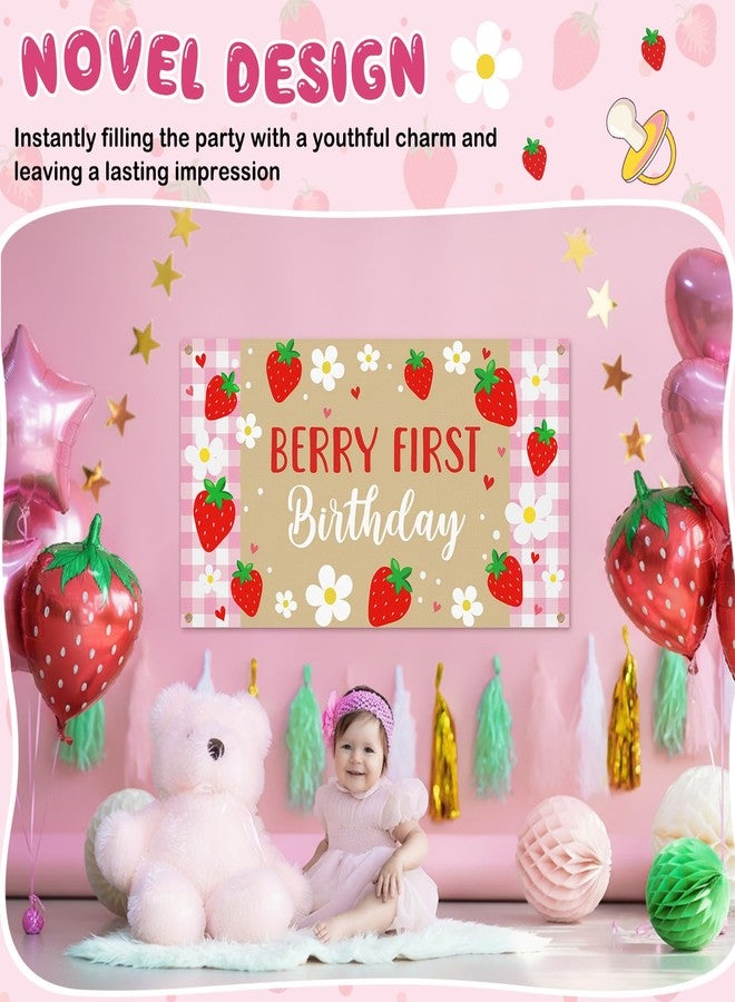 ForraFun Berry First Birthday Banner Pink Strawberry 1st Birthday Decorations for Girls Happy First Strawberry and Daisy Sweet Backdrop for Baby Shower Party Supplies Decor Supplies Photo Props - Image 5