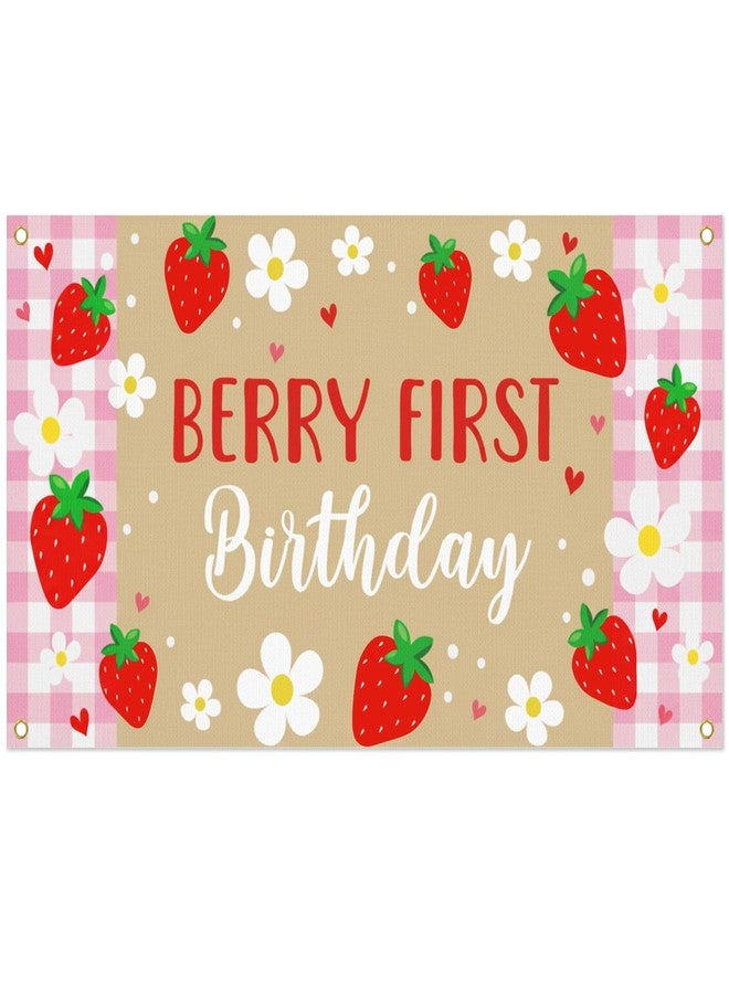 ForraFun Berry First Birthday Banner Pink Strawberry 1st Birthday Decorations for Girls Happy First Strawberry and Daisy Sweet Backdrop for Baby Shower Party Supplies Decor Supplies Photo Props - Image 1