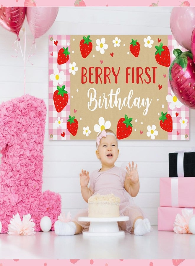 ForraFun Berry First Birthday Banner Pink Strawberry 1st Birthday Decorations for Girls Happy First Strawberry and Daisy Sweet Backdrop for Baby Shower Party Supplies Decor Supplies Photo Props - Image 4