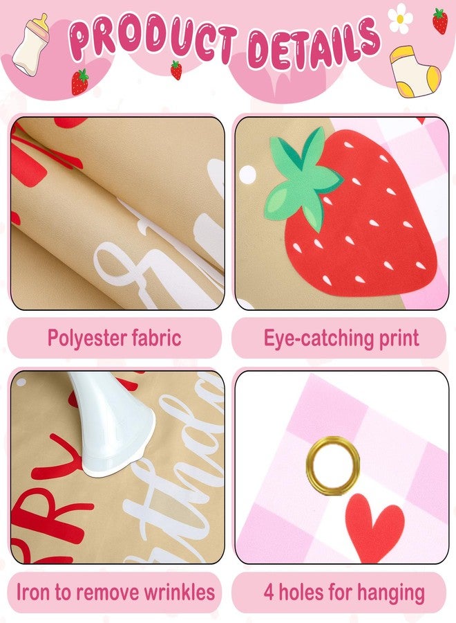 ForraFun Berry First Birthday Banner Pink Strawberry 1st Birthday Decorations for Girls Happy First Strawberry and Daisy Sweet Backdrop for Baby Shower Party Supplies Decor Supplies Photo Props - Image 3